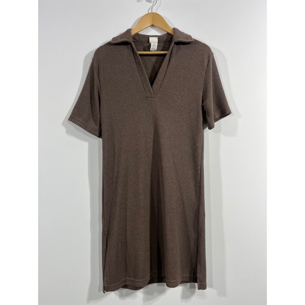 HM Old Money Preppy Fisherman Minimalist Brown‎ Knit Dress Polo Collar Womens XS